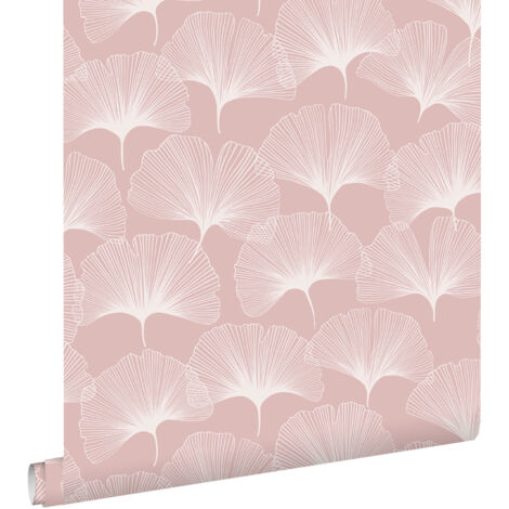 papier peint feuilles de ginkgo rose clair  - ESTAhome
