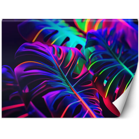 Papier peint Feuilles de monstera aux couleurs néon 150x105