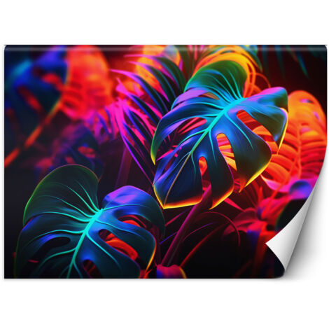 Papier peint Feuilles de monstera en couleurs néon 250x175