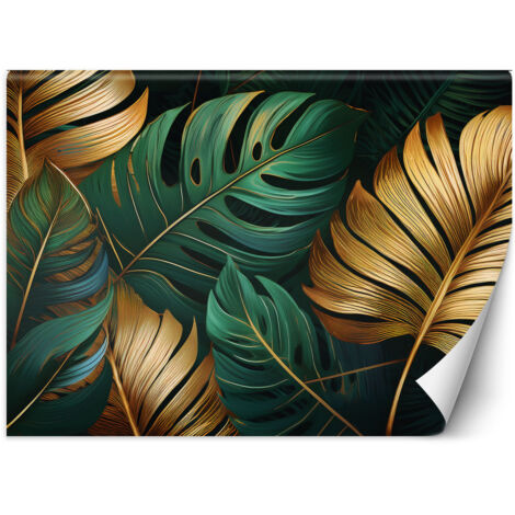 Papier peint Feuilles de monstera or et vertes 200x140