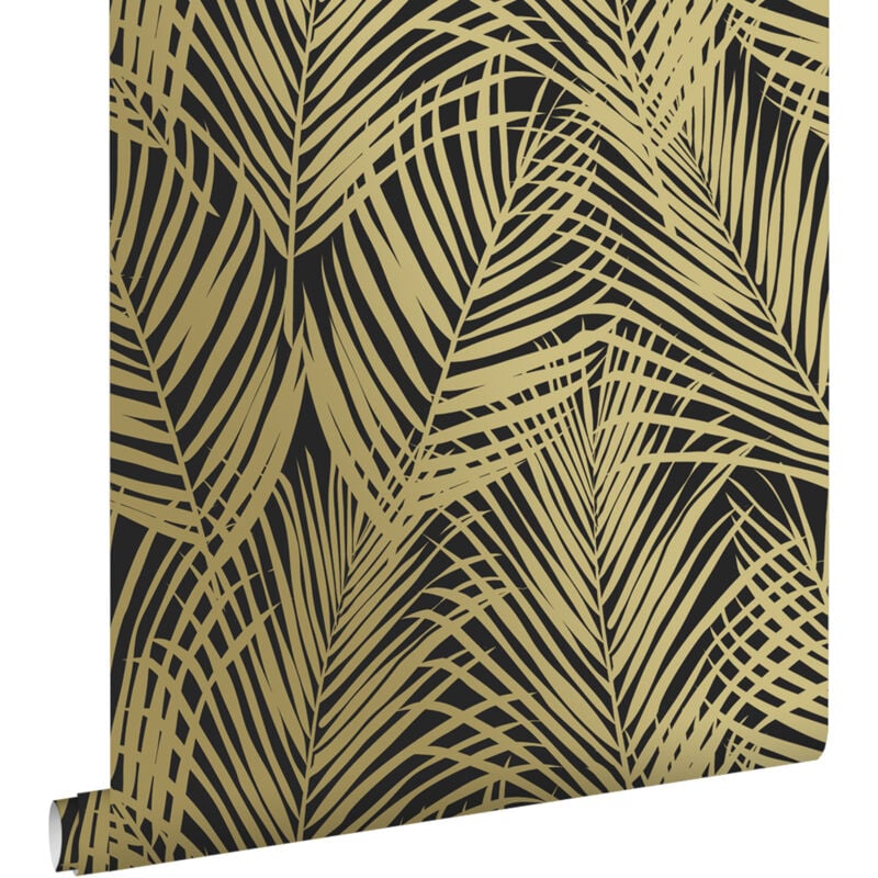 papier peint feuilles de palmier noir et or - ESTAhome