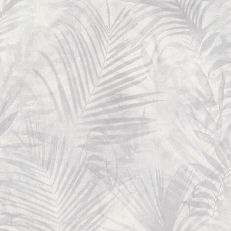 Papier peint feuilles de palmier gris clair – Pour salon, chambre ou salle de bains – Vinyle sur intissé – Dimensions 53cm x 10,05m – A.S. Creations