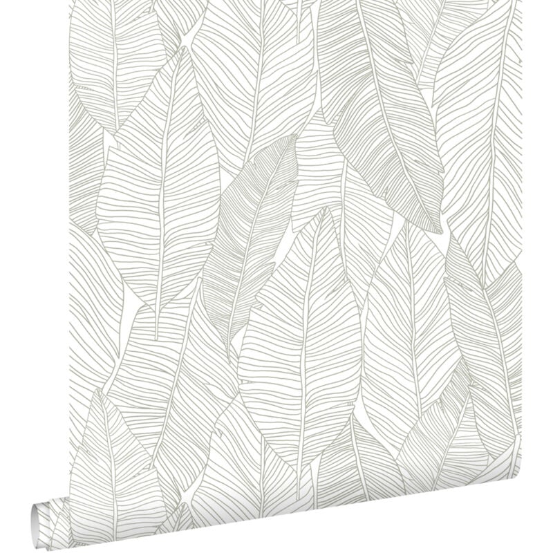 Papier peint feuilles dessinées gris chaud Estahome