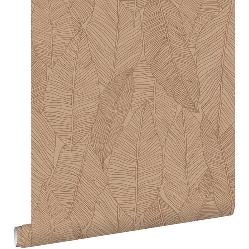 Estahome - papier peint feuilles dessinées rose terracotta