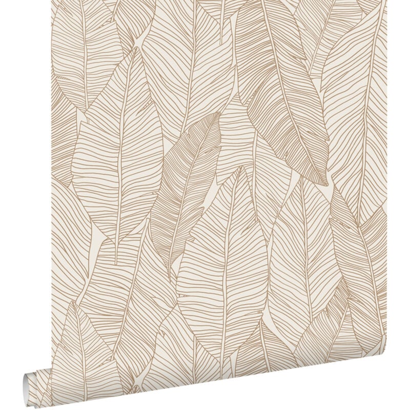 Papier peint feuilles dessinées beige Estahome