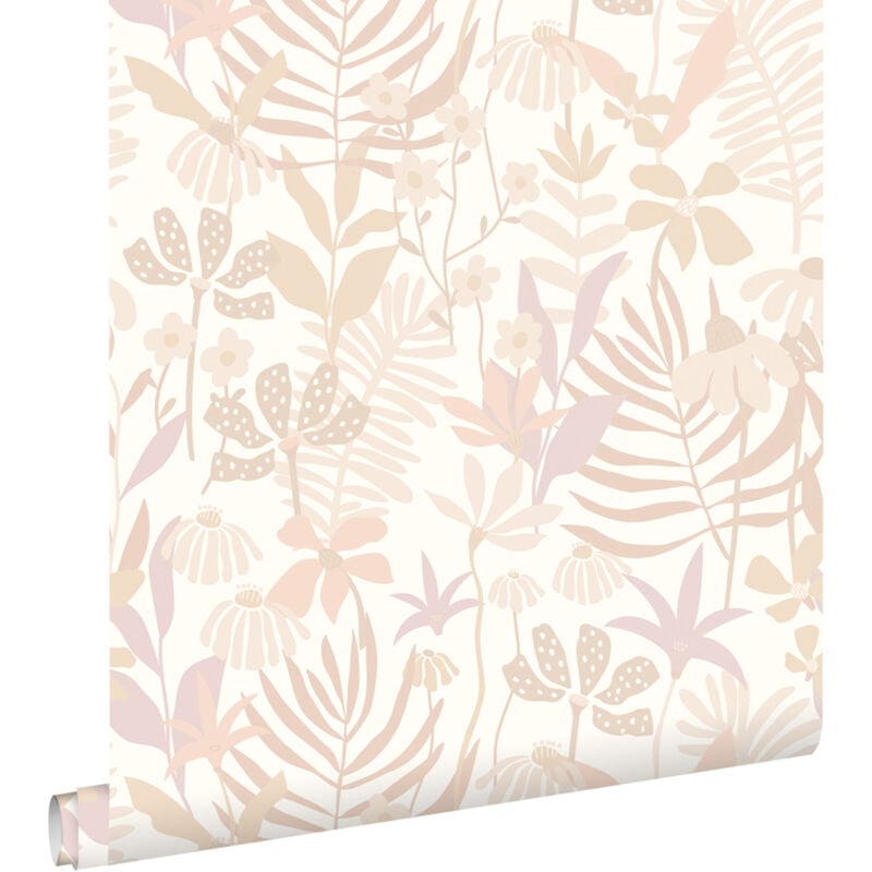 Estahome - papier peint feuilles et fleurs tropicales beige