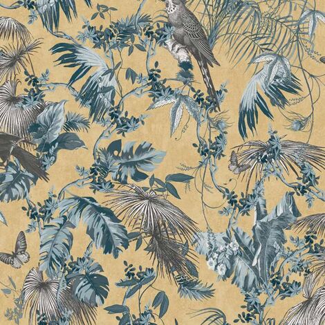 DUTCH WALLCOVERINGS Papier Peint Feuilles et Oiseaux Mural Salon Multicolore