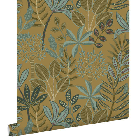 papier peint feuilles jaune moutarde  - ESTAhome
