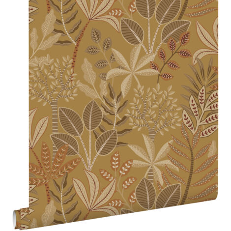 papier peint feuilles jaune ocre - ESTAhome