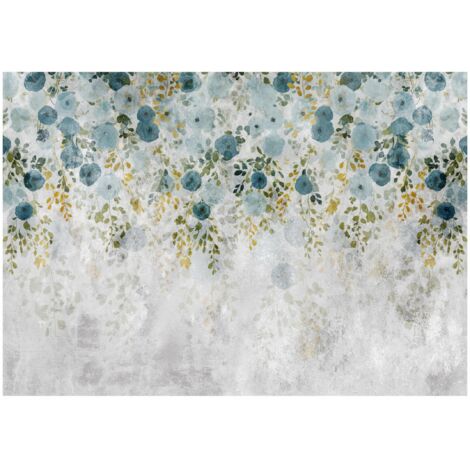 Papier peint feuilles sur béton, décoration murale pour chambre à coucher – 150 x 105 cm Wallarena