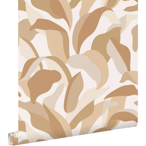 papier peint feuilles tropicales beige et terracotta  - ESTAhome