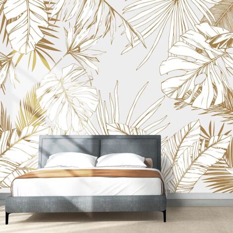 Papier peint feuilles tropicales beige papier peint
