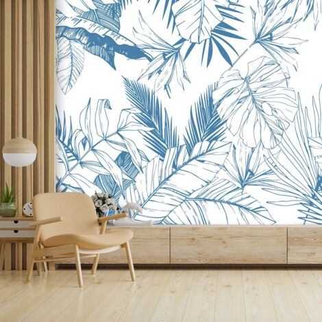 Papier peint feuilles tropicales bleues papier peint