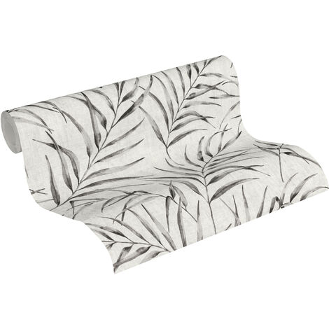papier peint feuilles tropicales gris et beige  - A.S. Création