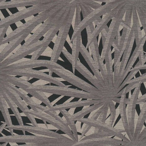 papier peint feuilles tropicales gris et noir  - Livingwalls