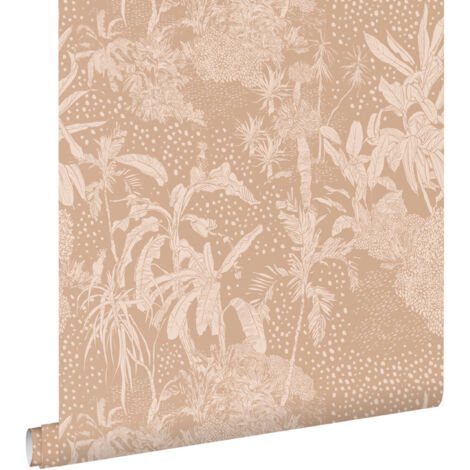 papier peint feuilles tropicales rose terracotta  - ESTAhome