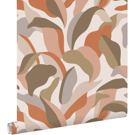 papier peint feuilles tropicales terracotta, marron et beige  - ESTAhome