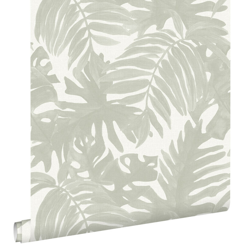 Papier peint feuilles tropicales gris clair Estahome