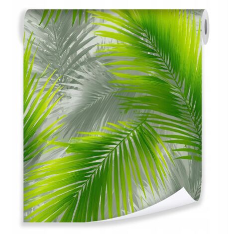 Papier peint feuilles tropicales vertes sur mur molletonné salon chambre  coucher