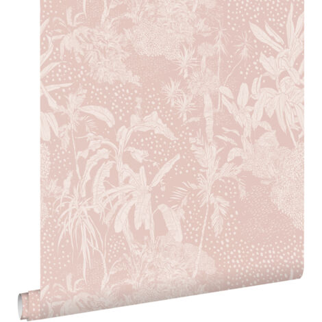 papier peint feuilles tropicales vieux rose  - ESTAhome
