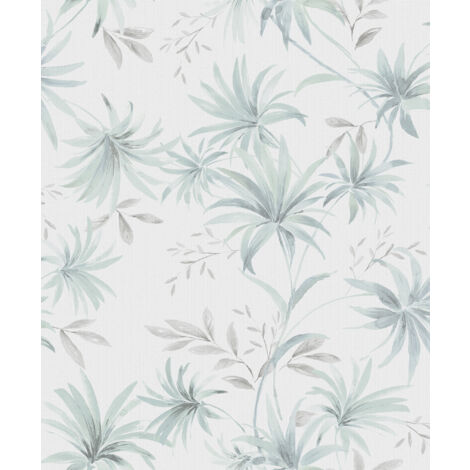 papier peint feuilles turquoise grisé  - Sanders & Sanders