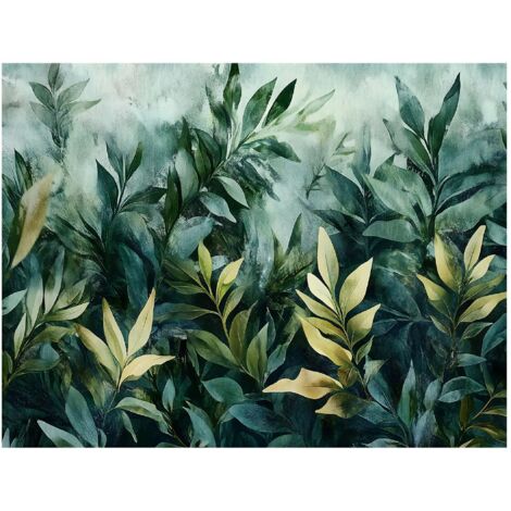 Papier peint feuilles vertes décoration murale pour chambre et salle de bain – 150 x 105 cm Wallarena