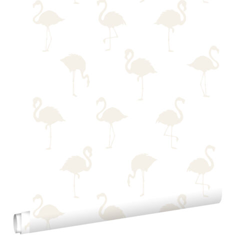 papier peint flamants argent et blanc  - ESTAhome