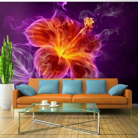 Papier peint fleur ardente en violet - Orange, rouge, blanc, violet
