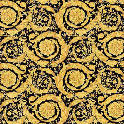 Papier peint fleur baroque doré et noir Tapisserie baroque idéale pour salon élégant Papier peint designer italien pour chambre