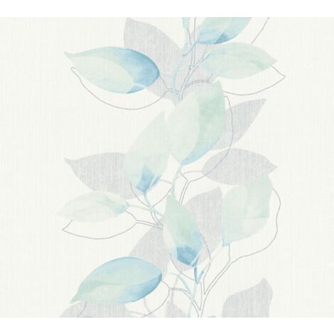 Papier peint fleuri beige salon Tapisserie motif fleur vert beige et bleu Papier peint intissé feuille lavable pour chambre