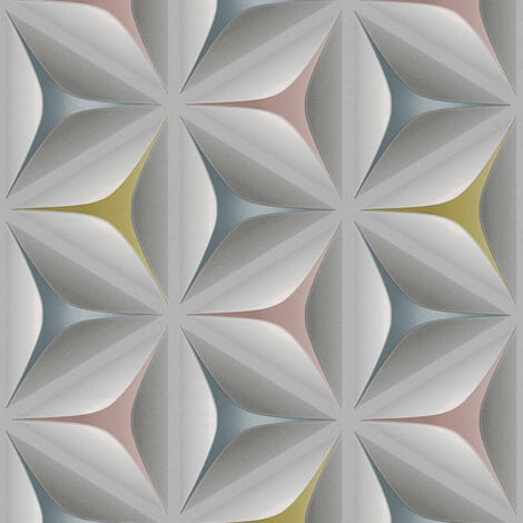 Papier peint fleuri géométrique avec détails colorés Tapisserie salon originale graphique Papier peint motif floral original