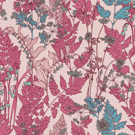 Papier peint fleuri rose chambre adulte Tapisserie rose motif fleur & feuille pour salon Papier peint intissé couloir & bureau