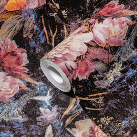 Papier peint fleuri vintage pivoines colorées Papier peint pivoines vintage Papier peint intissé embossé Idéal x salon