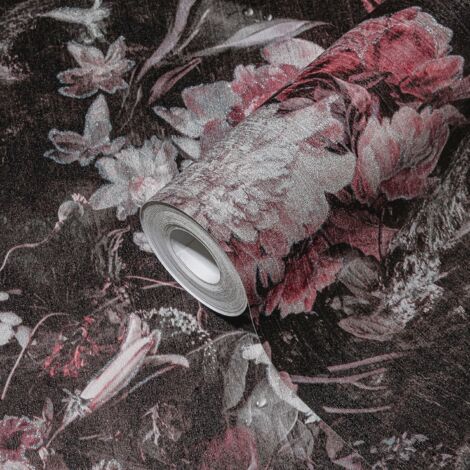 Papier peint fleuri vintage pivoines rose Papier peint intissé et embossé Facile à appliquer Idéal pour salon