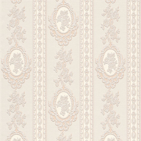 Papier peint fleuri vintage pour chambre | Papier peint baroque crème à motifs | Tapisserie beige idéale pour salon et couloir - 10,05 x 0,53 m