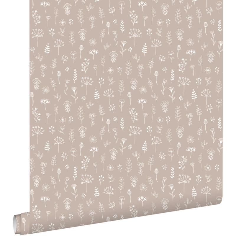 Estahome - papier peint fleurs vieux rose et blanc