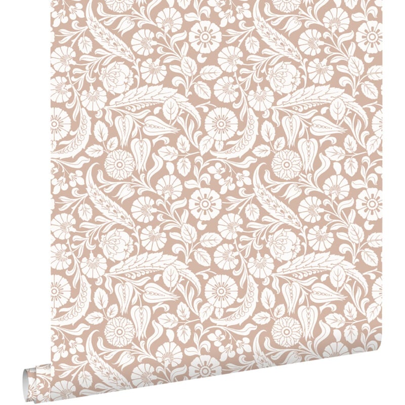 Papier peint fleurs rose terracotta Estahome