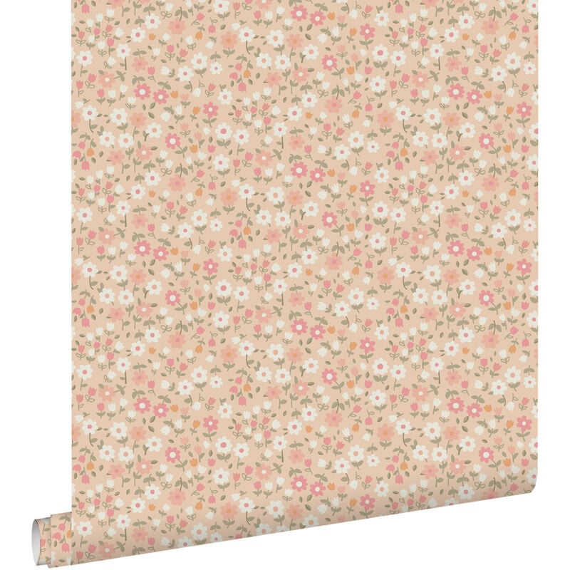Papier peint fleurs rose, vert et blanc Estahome