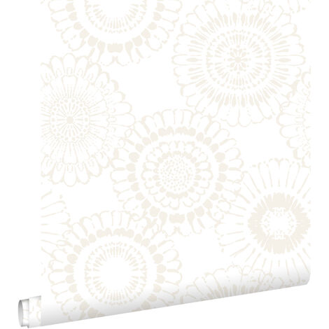 papier peint fleurs argent et blanc  - ESTAhome