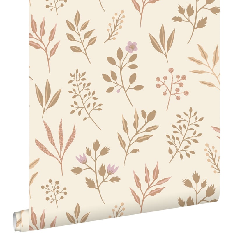 Papier peint fleurs au style scandinave beige Estahome