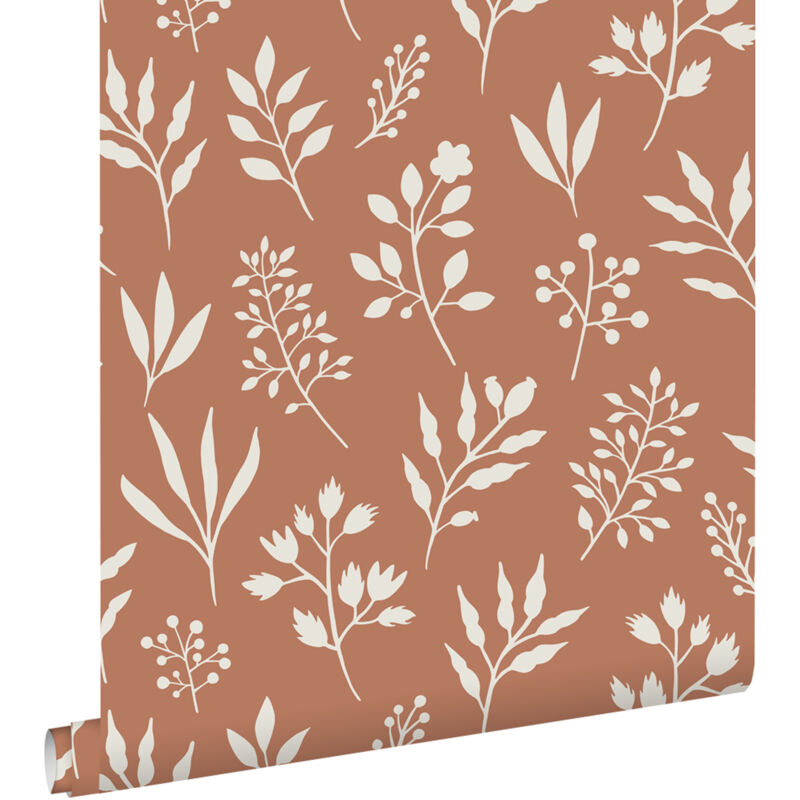 papier peint fleurs au style scandinave terracotta et blanc - ESTAhome