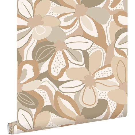 papier peint fleurs beige  - ESTAhome