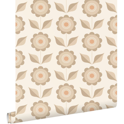 papier peint fleurs beige  - ESTAhome