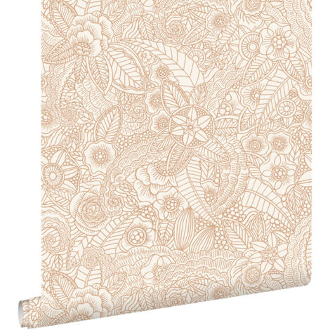 papier peint fleurs beige  - ESTAhome