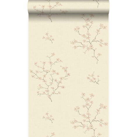 papier peint fleurs beige et rose  - Origin Wallcoverings