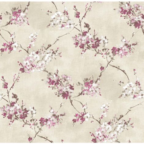 papier peint fleurs beige et rose  - Sanders & Sanders