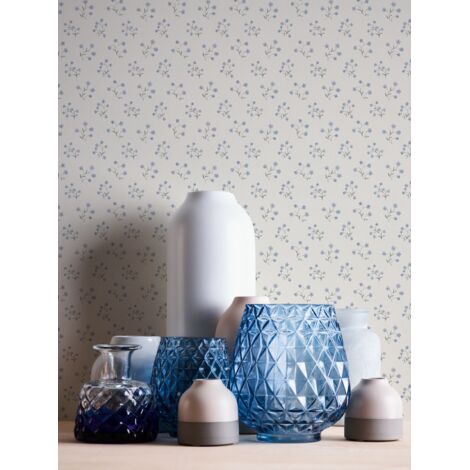 papier peint fleurs blanc, bleu et gris  - Livingwalls
