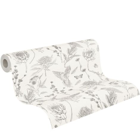 papier peint fleurs blanc et noir  - Livingwalls