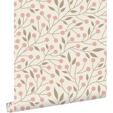papier peint fleurs blanc et rose  - ESTAhome