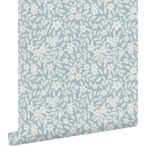 papier peint fleurs bleu  - ESTAhome